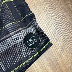 O'Neill Black and Green Plaid Board Shorts